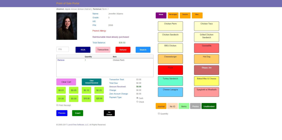 screenshot of School LunchTime Software